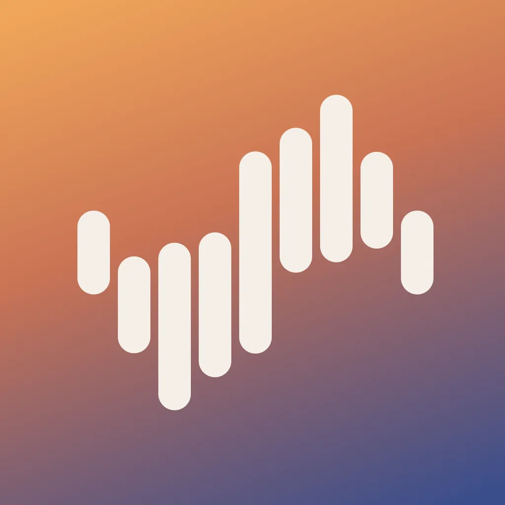 The Sona app icon: nine rounded bars tracing an S on a warm dusk gradient